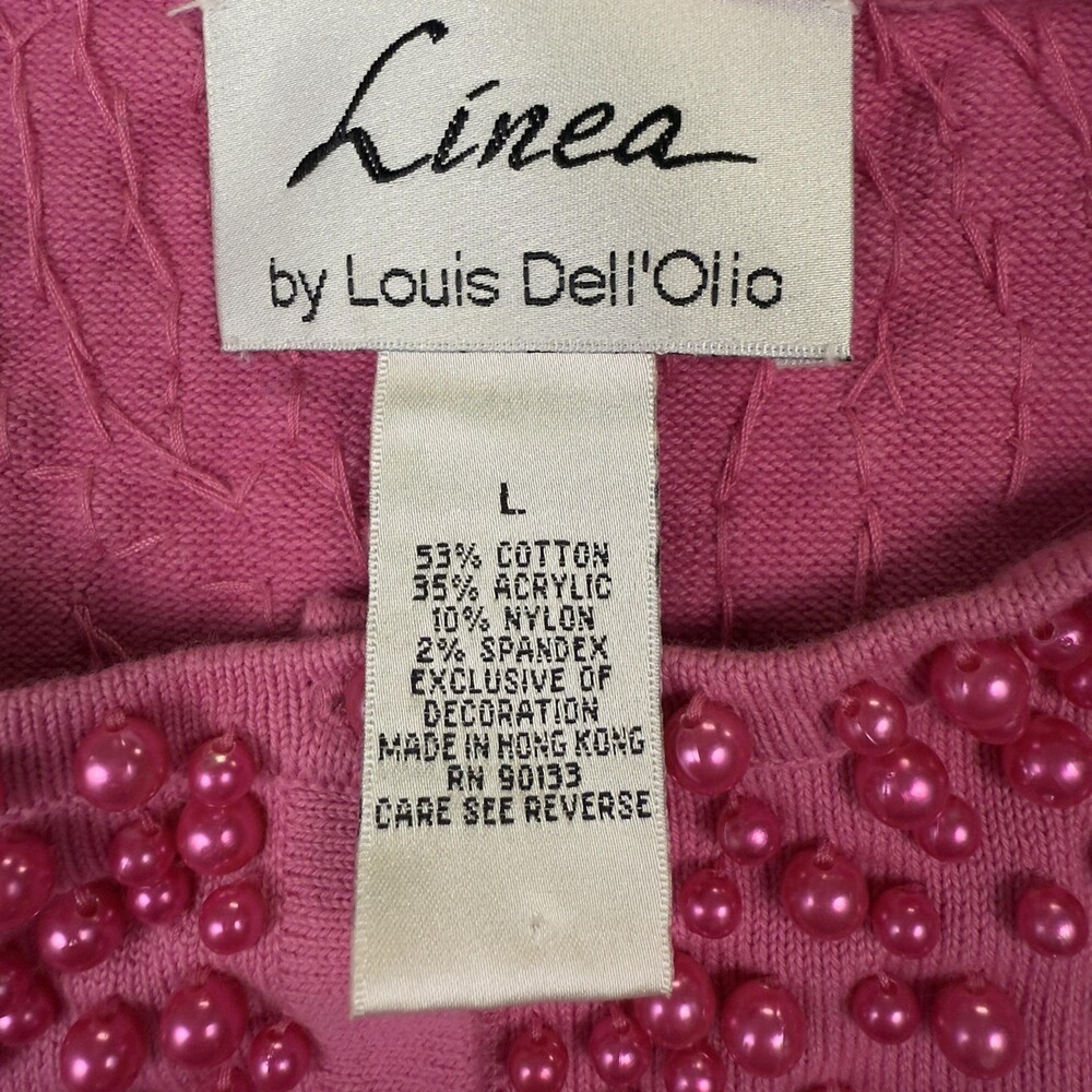 Vintage 90s Pearl Beaded Cardigan Sweater Coquette Glam Pink Hong Kong Size L - Picture 4 of 11